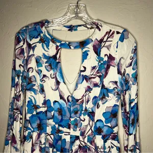 Free People Teagan Floral Blue Purple Boho‎ Double V Cutout Mini Dress thumbnail 5