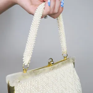 Vintage 60s White Hand Made Beaded Purse - Made in Hong Kong thumbnail 3