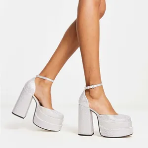 Steve Madden Charlize Silver Rhinestone stacked Platform Heels Size 8 thumbnail 1