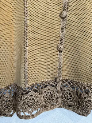 SMH Boutique Tan Perforated Leather Crochet Flower Jacket Boho Western NWT Small thumbnail 3