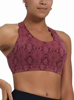 Running Girl Snake Print Sports Bra Women’s Size M Burgundy Black‎ Activewear thumbnail 1