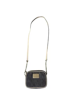 Michael Kors Jet Set Travel Crossbody Bag Brown MK Monogram Small Gold Chain Use thumbnail 4