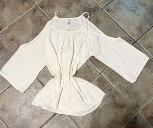 GRACIE White 3/4 Sleeve Blouse with Cut Out Shoulders and Bell Sleeves Sz S thumbnail 1