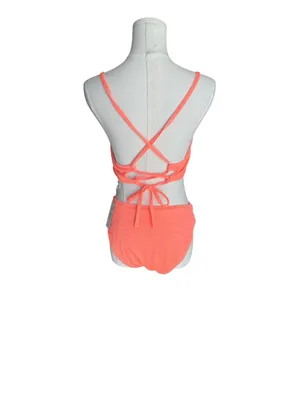 CUPSHE - NWT Coral Bikini Set Textured High Waist Lace-Up Back Swimwear SZ M thumbnail 5