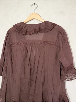 Free People Women’s Isn’t She Lovely Tunic Top Sheer Boho in Chocolate Lava M thumbnail 8