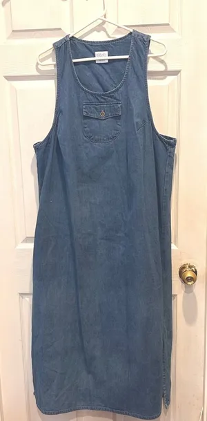 Style Studio Womens 1X Blue Denim Sleeveless Jumper Maxi Dress USA Cottagecore thumbnail 1