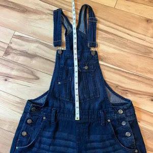 L.E.I. Y2K Denim Shortalls Women’s Sz Med Overalls Bib Shorts Boho 2012 Grunge thumbnail 7