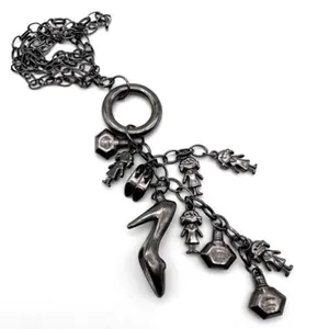 Pardma Paris charm parfum bottle shoes‎ dangle chain necklace gunmetal thumbnail 2