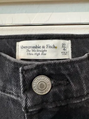 Abercrombie 90s Straight Jeans Size 27 Black Faux Leather High Rise Quiet Luxury thumbnail 7