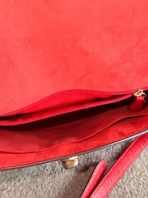 Authentic Coach Marlie Top Handle Satchel in vibrant true red pebbled leather thumbnail 11
