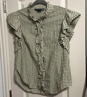💙💖 Veronica Beard Tenille Ruffle Sleeve Shirt in Olive/White thumbnail 2