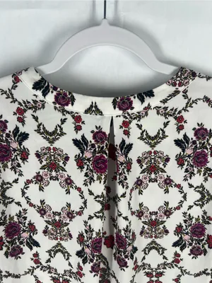 Ann Taylor White Floral Wrap-Style Blouse with‎ Pink & Red Blooms thumbnail 11
