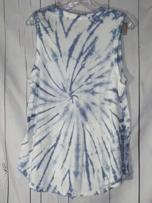 American Eagle Blue and White Tie-Dye Boho Festival Tank with Lattice V-Neck thumbnail 5