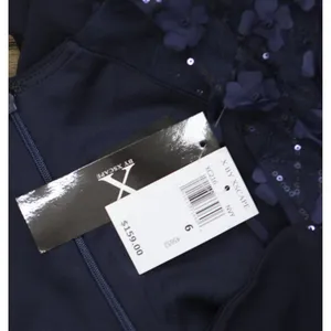 NWT X by Xscape Womens Floral Applique Cap-Sleeve Gown Navy Blue 6 thumbnail 5