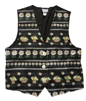 Blair Vintage 90s Black Daisy Vest Gingham Flower Basket M Grandmacore thumbnail 1