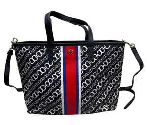Tory Burch Gemini Link‎ 2 Way Tote Shoulder Bag Navy PVC Leather Gold thumbnail 1