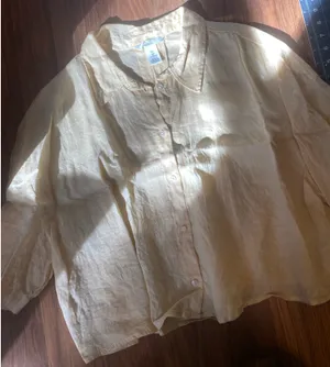 H&M Yellow Linen Button Down Cropped Top thumbnail 1