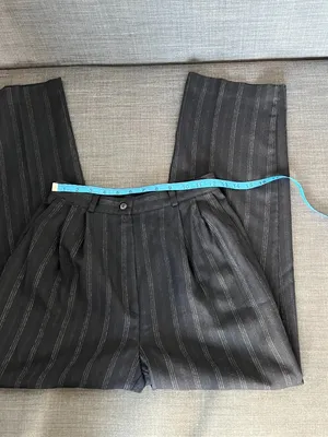 Vintage 90s High Waist Black Pleated Dress Pants with Stripes thumbnail 1