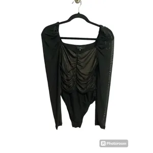 Lulus Flirty Night Out Black Ruched Mesh Bodysuit XS thumbnail 2