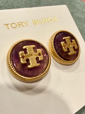 Tory Burch | Gold Plated Logo & Purple Enamel Stud Earrings thumbnail 1