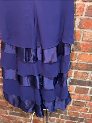 Tadashi Shoji womens tiered ruffled silk ruched broach cocktail dress blue 12 thumbnail 7