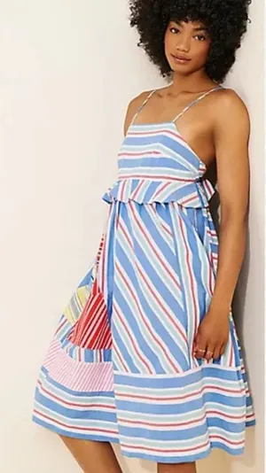 Anthropologie Celandine Stripe Sundress Colorful‎ Cotton Midi Dress Boho Sz L thumbnail 1