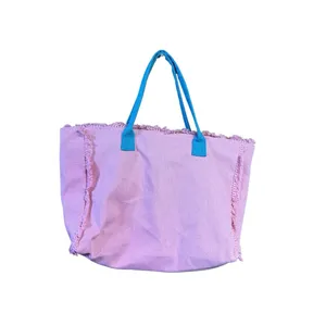 Summer Rope Canvas Tote Beach Bag XL Pink NWT thumbnail 2