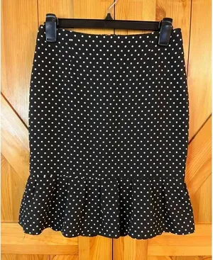 White House Black Market womens skirt black polkadot, ￼trumpet size 0 (3608) thumbnail 1