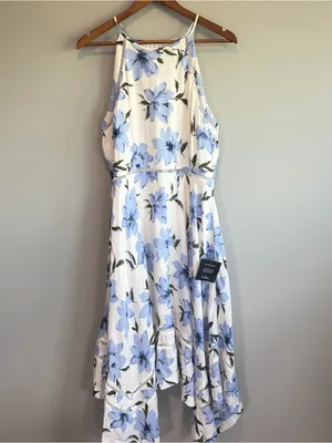 NWT Lulus Lovely White Blue Floral Print 100% Cotton Midi Dress Women's Size XL thumbnail 5