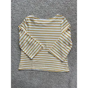 Old Navy Women Large Mustard Striped Bell Sleeve Top Ribbed Knit Boatneck Shirt thumbnail 5