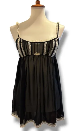 Victoria's Secret Vintage 2010 Black Chiffon Babydoll Lace Lingerie Slip Small thumbnail 1