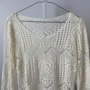 VTG sz L Ivory Crochet Knit Tunic Top Pointelle Boho‎ Cream Cottagecore Coquette thumbnail 2