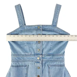 Topshop Moto Denim Jean Snap Front Dress‎ Light Wash Square Neck Size 6 thumbnail 3