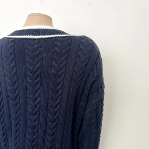 [VICI] Navy Blue White V-Neck Chunky Cable Knit Oversized Sweater Dress NWT XL thumbnail 5