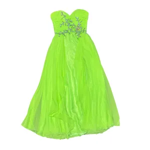Mac Duggal Strapless Bedazzled Sparkle Long Chiffon Gown Dress Neon Green 10 thumbnail 3