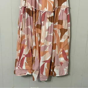 The Girl and The Sun Everlight Leaf Print Midi Dress Puff Sleeve Smocked Size L thumbnail 10