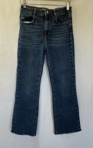 Zara raw hem medium wash‎ blue jeans women's size 28 straight leg pants casual thumbnail 1