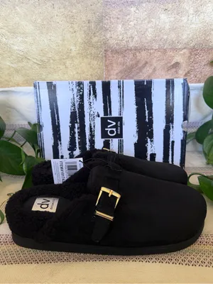 NEW DV Dolce Vita Faux Suede Clog Mule Gold Buckle Black Slide Slippers, Size 10 thumbnail 3