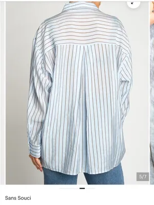 Frame Denim Striped Button-Up Shirt in Light Green and White thumbnail 6
