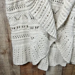 Sonoma Cream Cotton Pointelle Knit Open Front Draped Vest XL Boho Coastal thumbnail 3