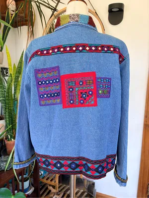VTG Chico's‎ Design Beaded Mirror Denim Jacket Sz 3 L Boho Festival Cottagecore thumbnail 3