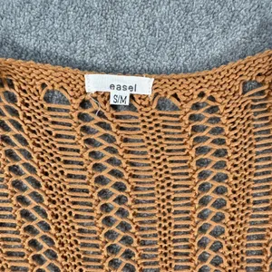Easel Crochet Open Knit Duster Cardigan Small/Medium Brown Fringe Boho thumbnail 3