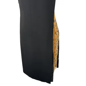 Bailey 44 Sheath Dress Women XS Black Tan Beaded Mixed Media Cocktail Party LBD thumbnail 4