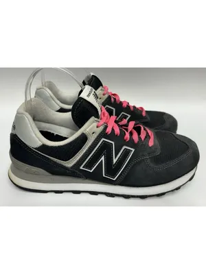 New Balance 574 Sneakers Womens 8 Black Suede Pink Laces Retro Running Athletic thumbnail 10