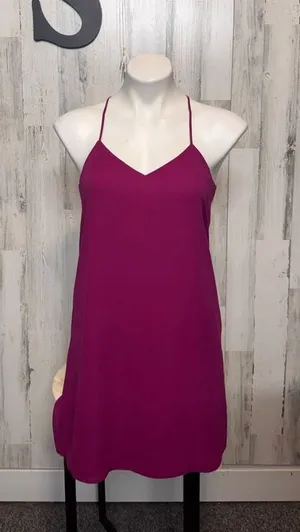 Express Shift Dress Womens Small Magenta Purple V-Neck Halter Strappy Keyhole Ba thumbnail 1