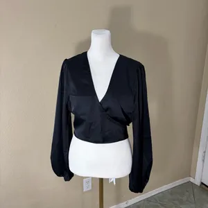 Abercrombie Fitch Top Women Surplice Faux Wrap VNeck Ballerina Satin Sz M Sexy thumbnail 3