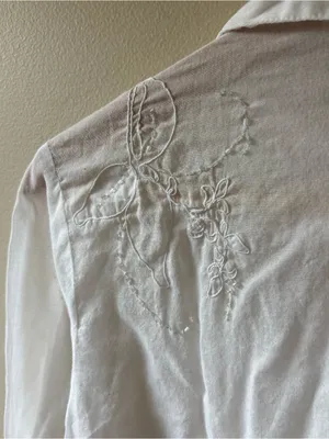 Vintage White Embroidered and Beaded Button-Down Shirt thumbnail 9