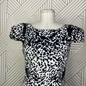 Tibi Animal Print Leather Panel Dress Black Cream Size‎ US 2 thumbnail 5