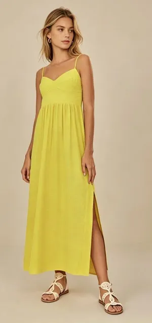 NWD Farm Rio Linen Blend Yellow Sleeveless Midi Dress Size M thumbnail 1