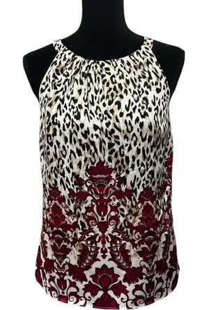 White House Black Market Sleeveless Halter Top Animal‎ Print Burgundy Damask S thumbnail 1